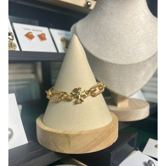 Tory Burch Roxanne Gold-Tone Chain Link Bracelet With Signature Logo Charm - Picture 4 of 5